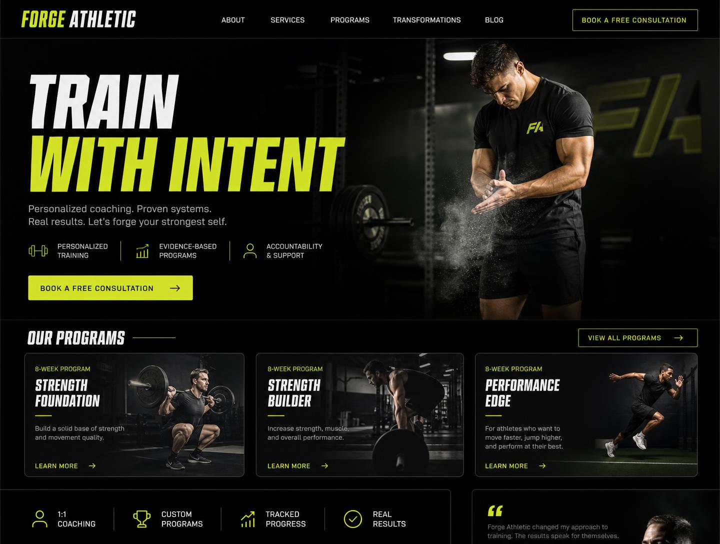 Forge Athletic website concept — Train with intent