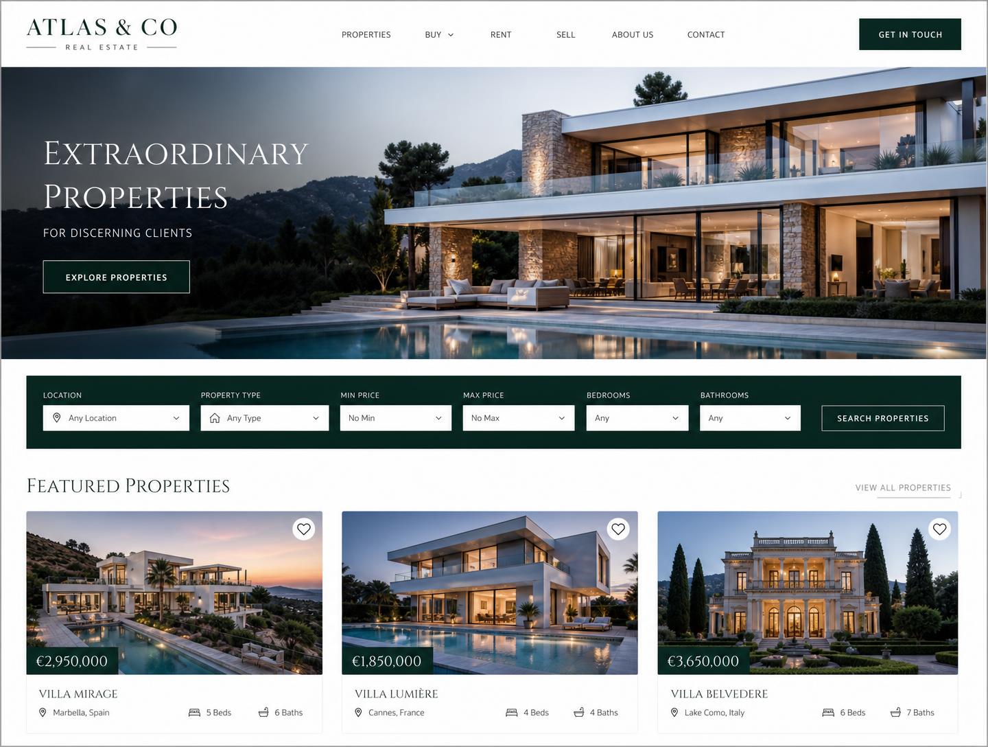 Atlas & Co website concept — Extraordinary properties