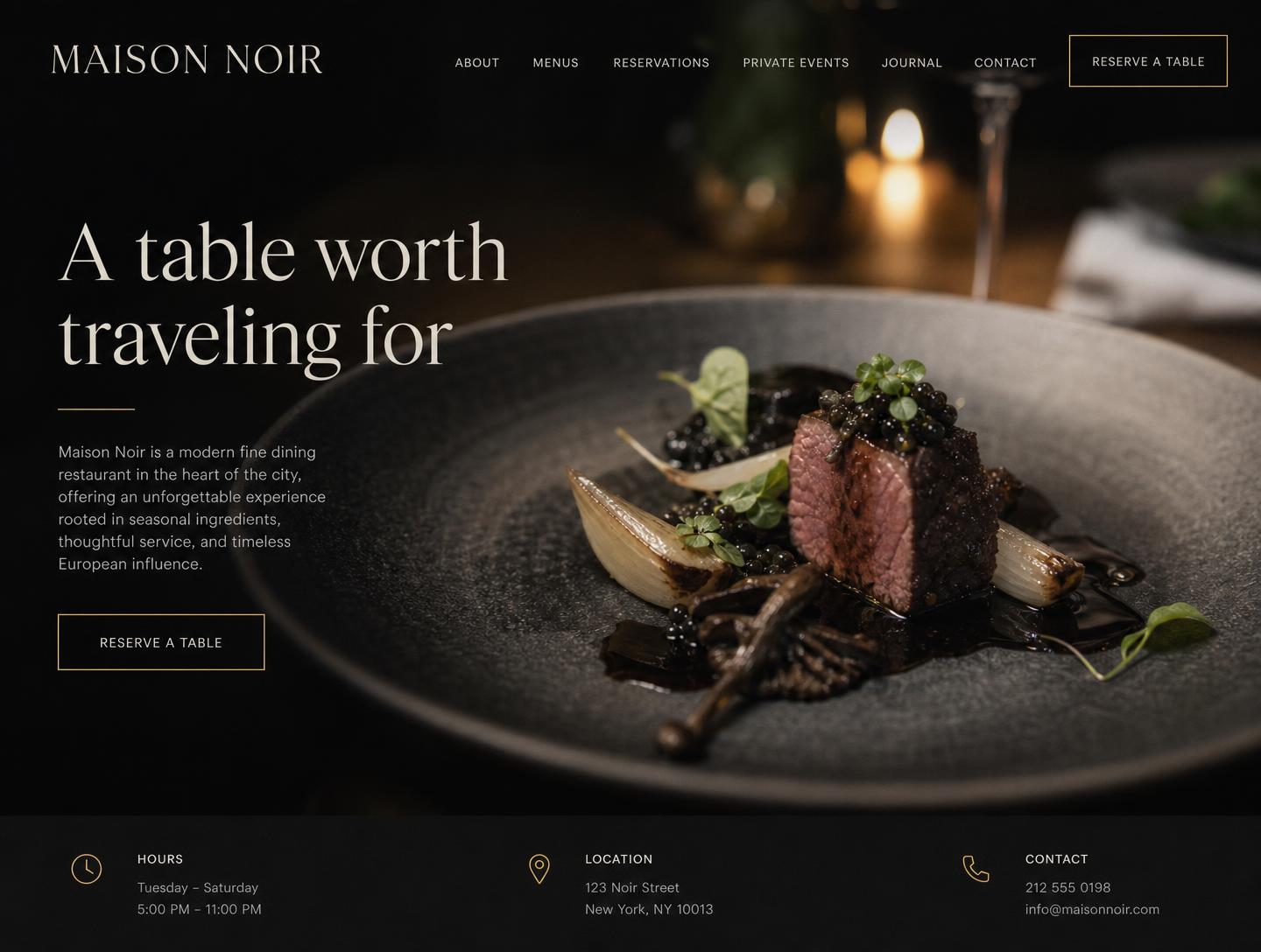 Maison Noir website concept — A table worth traveling for