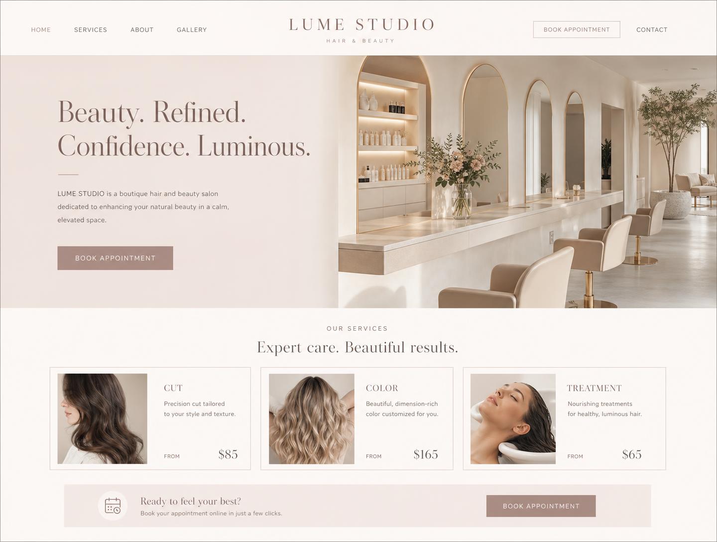 Lume Studio website concept — Beauty. Refined.